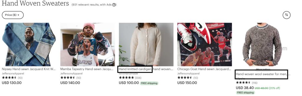 using main keywords first in Etsy shop