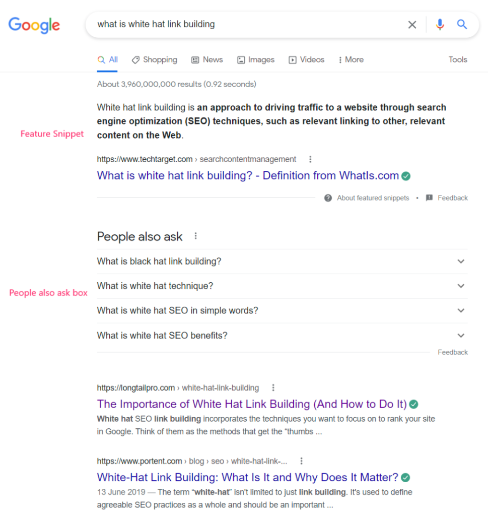 what is white hat link building SERP