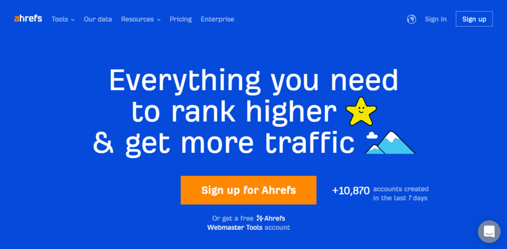 Google ranking software - ahrefs homepages