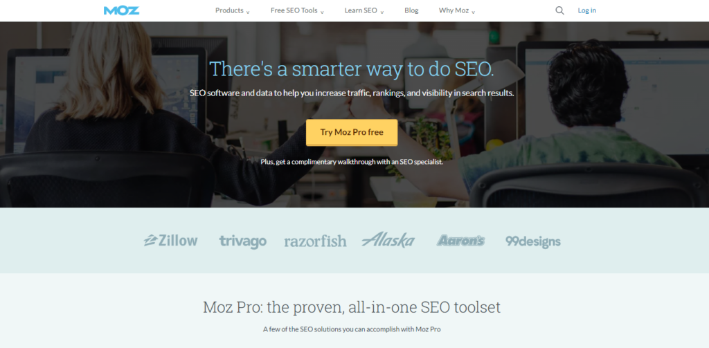 Google ranking software - moz homepage
