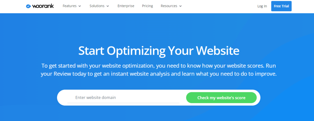 Google ranking software - woorank homepage