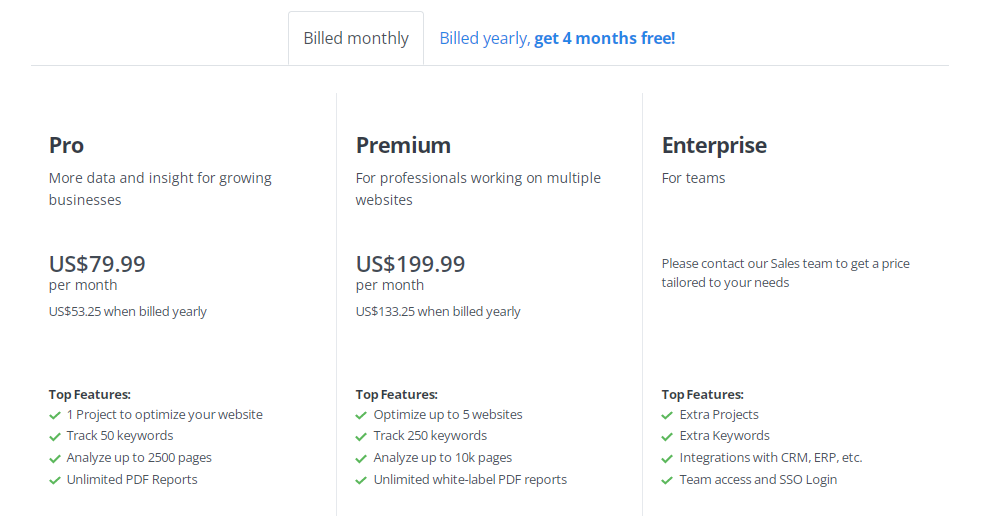 Google ranking software - WooRank pricing