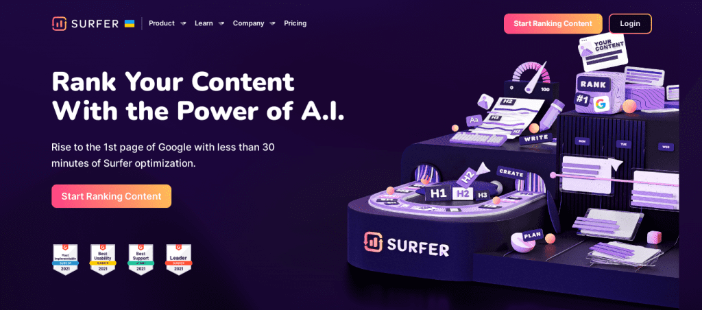 AI Writing Software - Surfer SEO Homepage